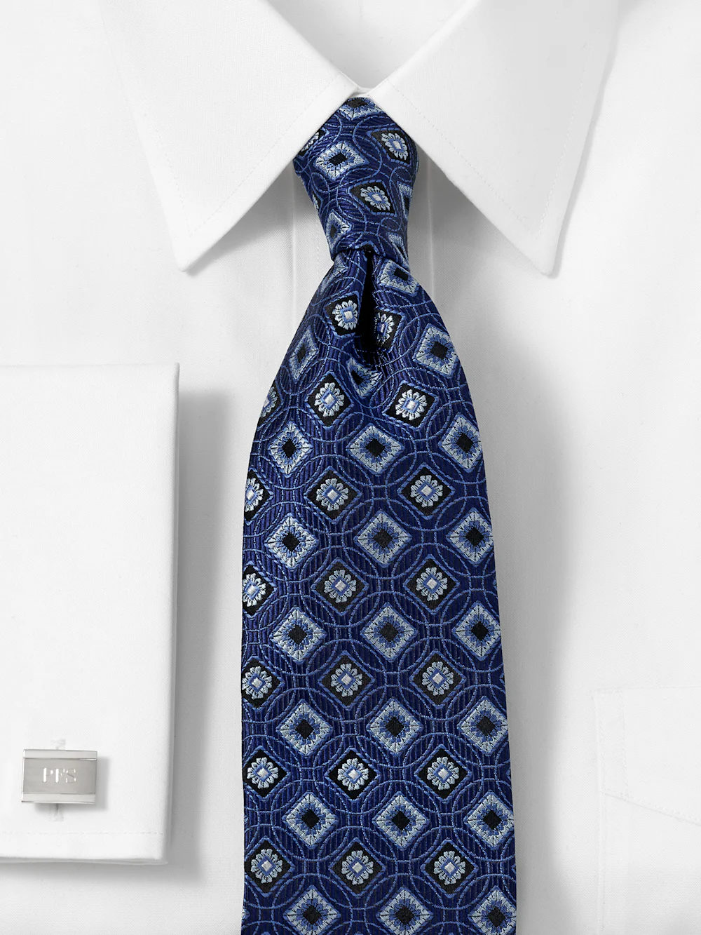 Medallion Woven Silk Tie - Navy - Image 2