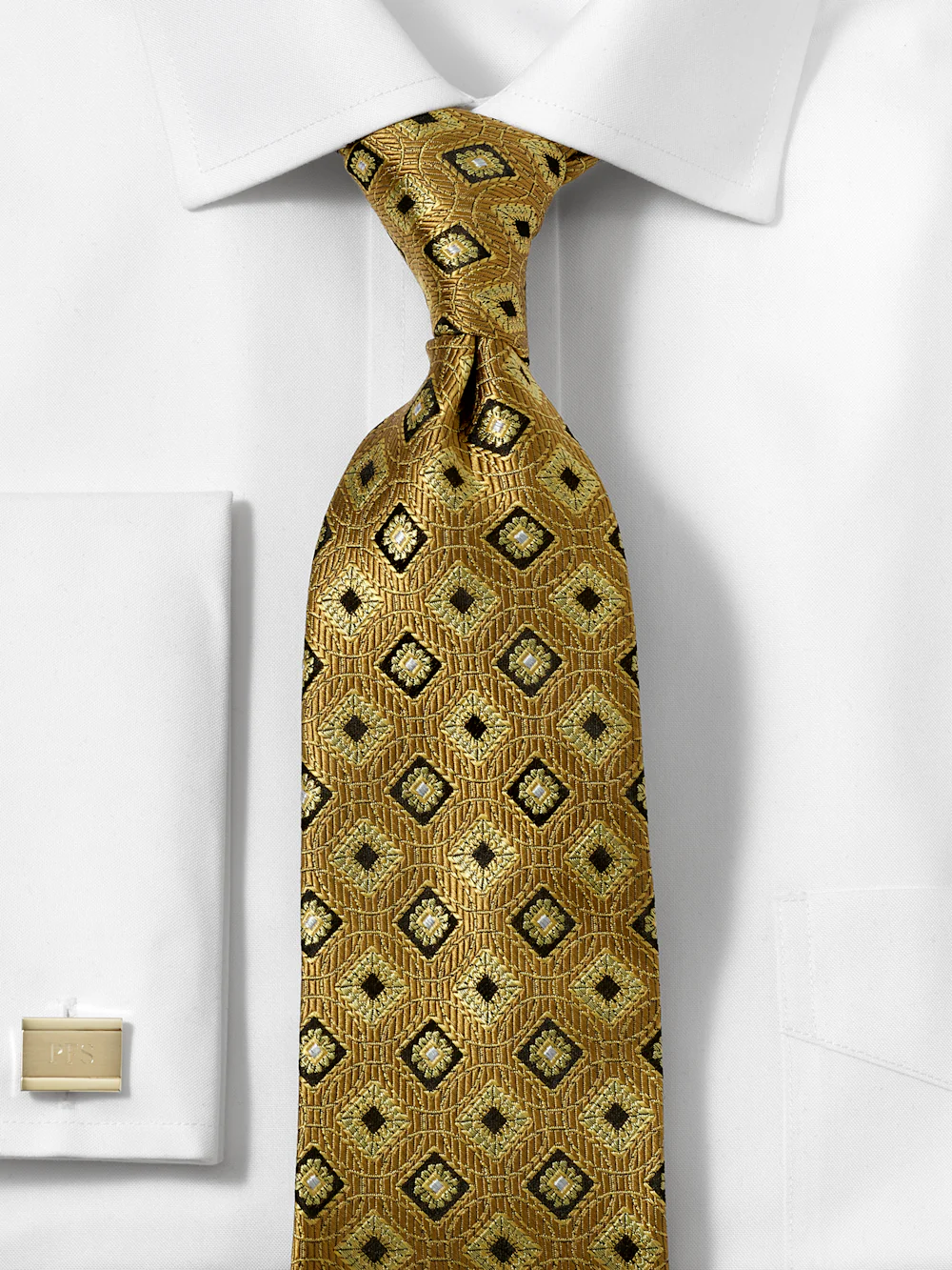 Medallion Woven Silk Tie - Gold - Image 2