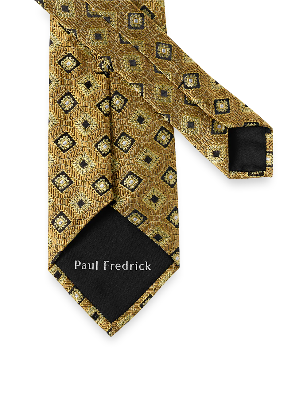 Medallion Woven Silk Tie - Gold - Image 3