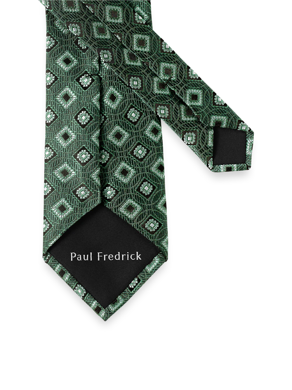 Medallion Woven Silk Tie - Green - Image 3