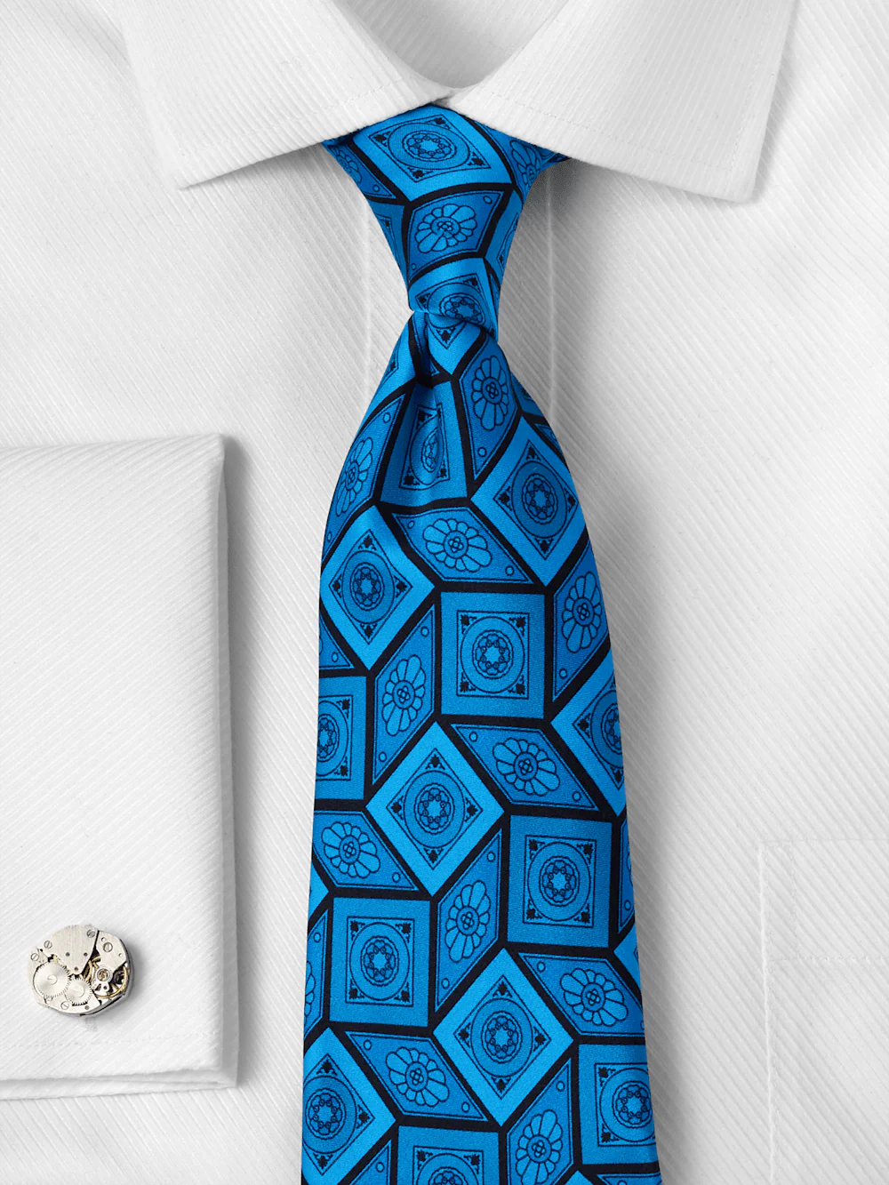 Medallion Woven Silk Tie - Teal - Image 2