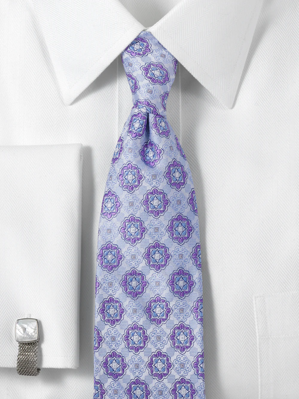 Medallion Woven Silk Tie - Purple - Image 2