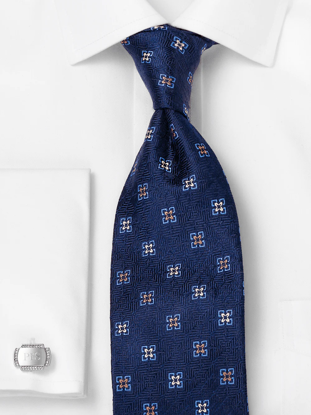 Medallion Woven Silk Tie - Navy - Image 2