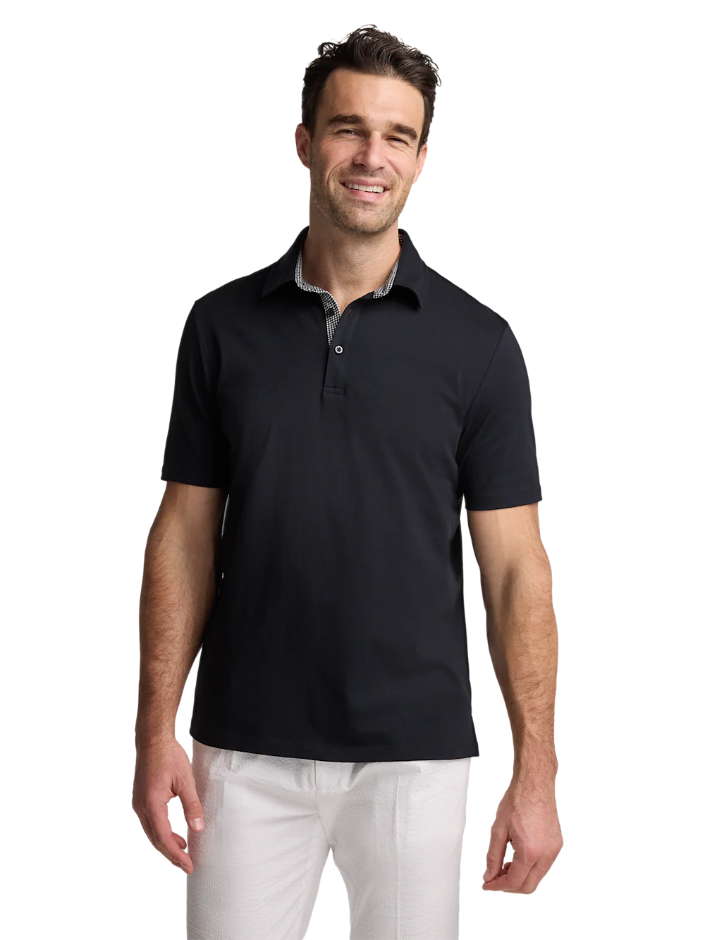 Mercerized Cotton Three Button Polo - Black - Image 2