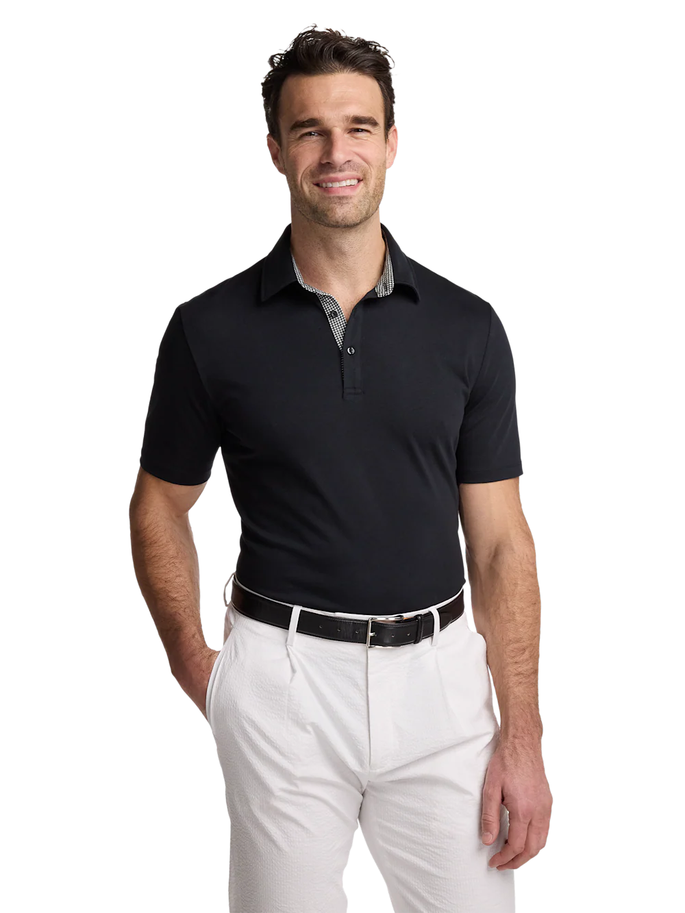 Mercerized Cotton Three Button Polo - Black - Image 3
