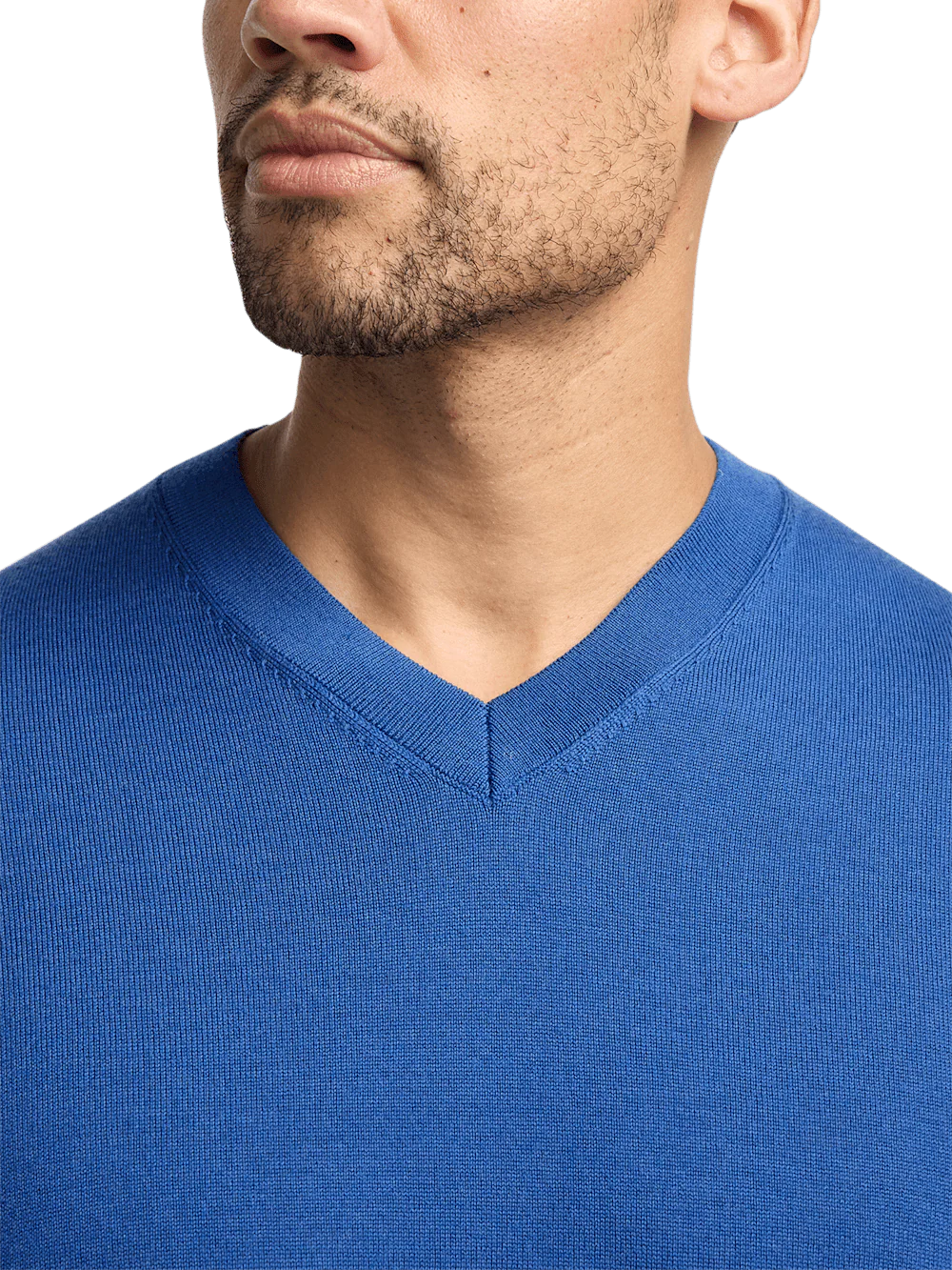 Merino Wool V-neck Sweater - Blue - Image 3