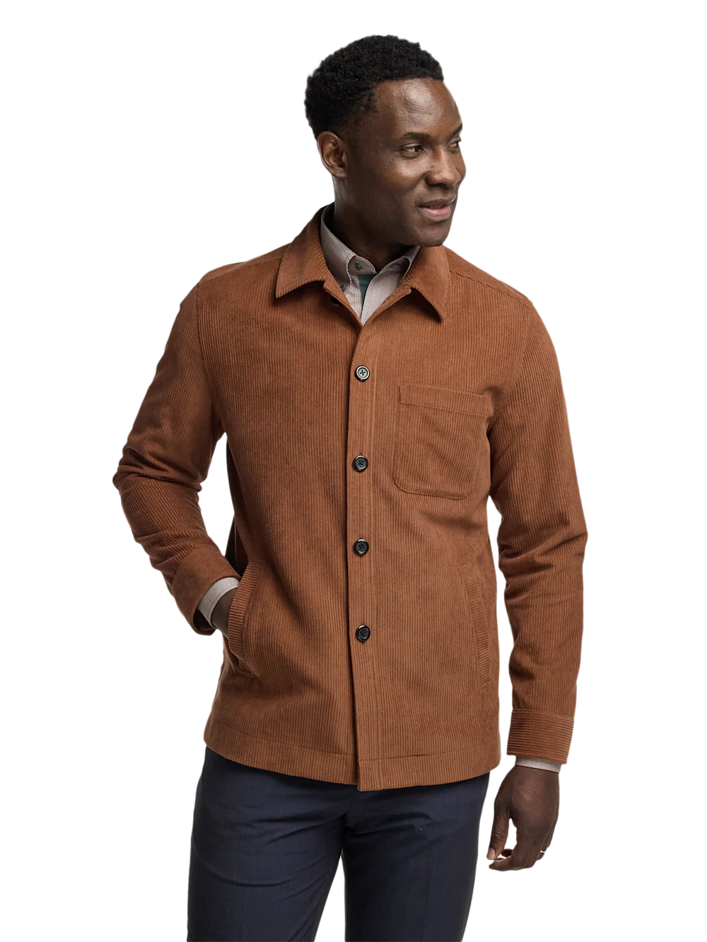 Microfiber Corduroy Shirt Jacket - Brown - Image 2