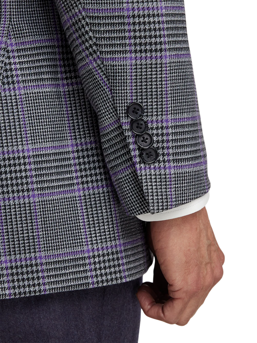 Microfiber Plaid Single Breasted Notch Lapel Sport Coat - Grey/purple - Image 3