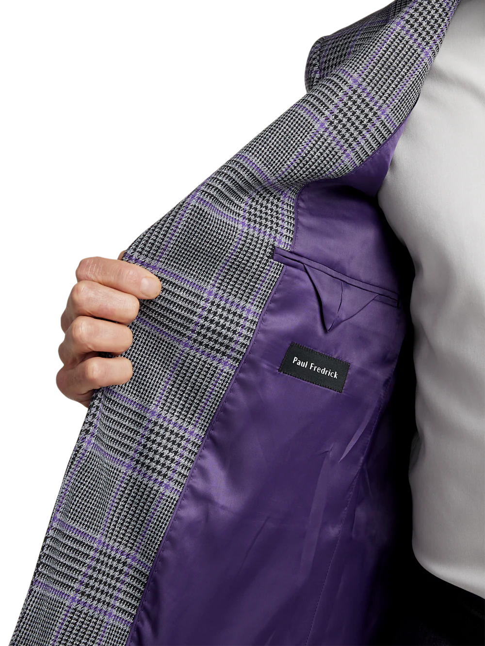 Microfiber Plaid Single Breasted Notch Lapel Sport Coat - Grey/purple - Image 4