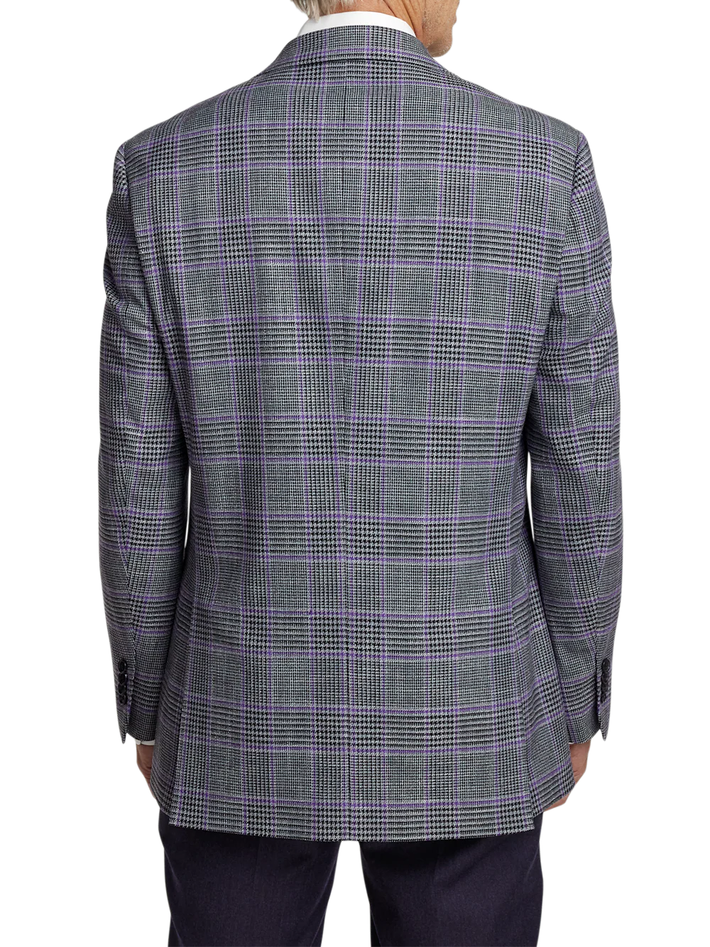 Microfiber Plaid Single Breasted Notch Lapel Sport Coat - Grey/purple - Image 7