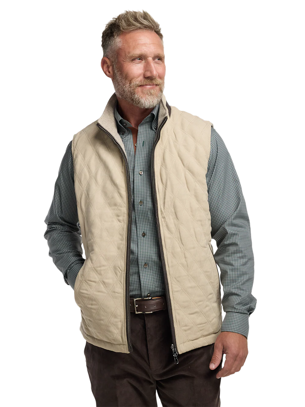 Microsuede Check Reversible Vest - Cream - Image 2
