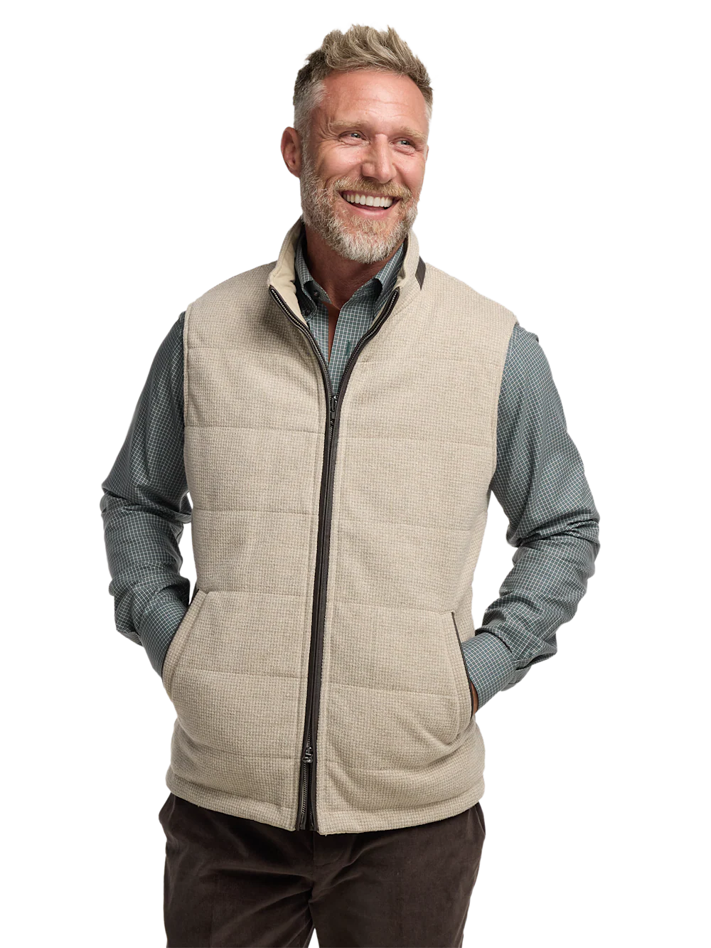 Microsuede Check Reversible Vest - Cream - Image 3