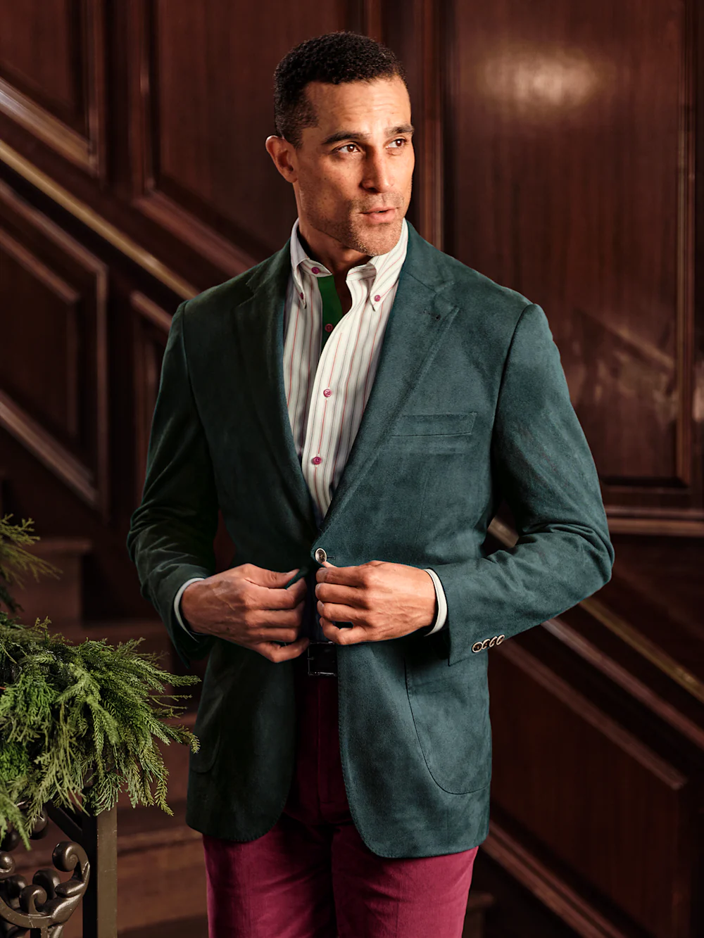 Microsuede Single Breasted Notch Lapel Sport Coat - Dark Green - Image 9