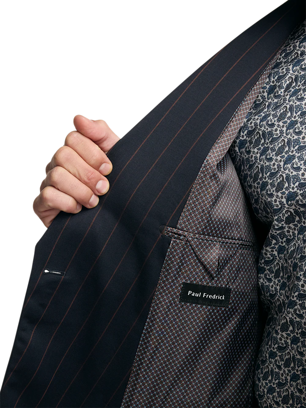 Navy/Brown Wool Stripe Double Breasted Peak Lapel Suit Jacket - Navy/brown - Image 4