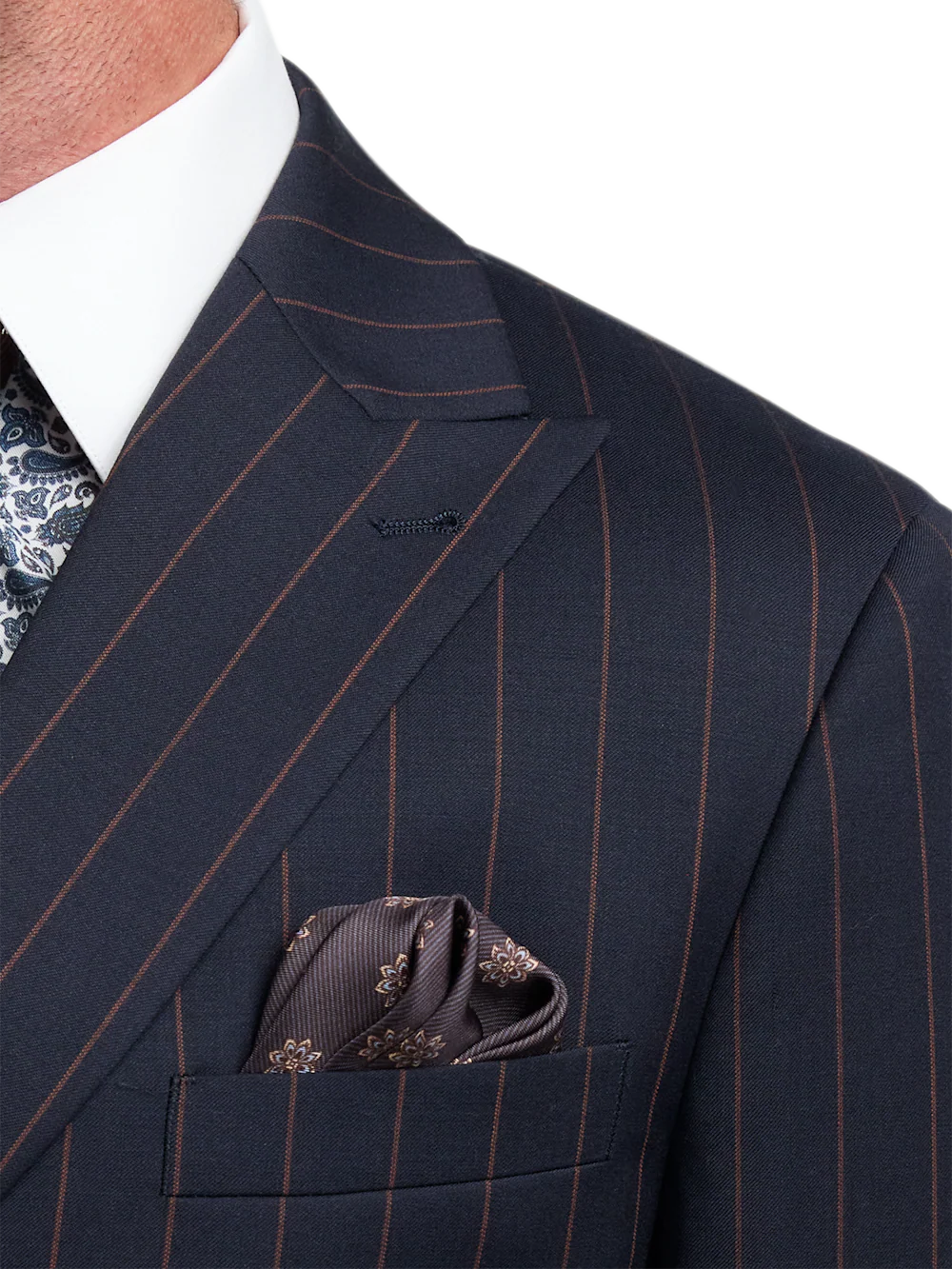 Navy/Brown Wool Stripe Double Breasted Peak Lapel Suit Jacket - Navy/brown - Image 6