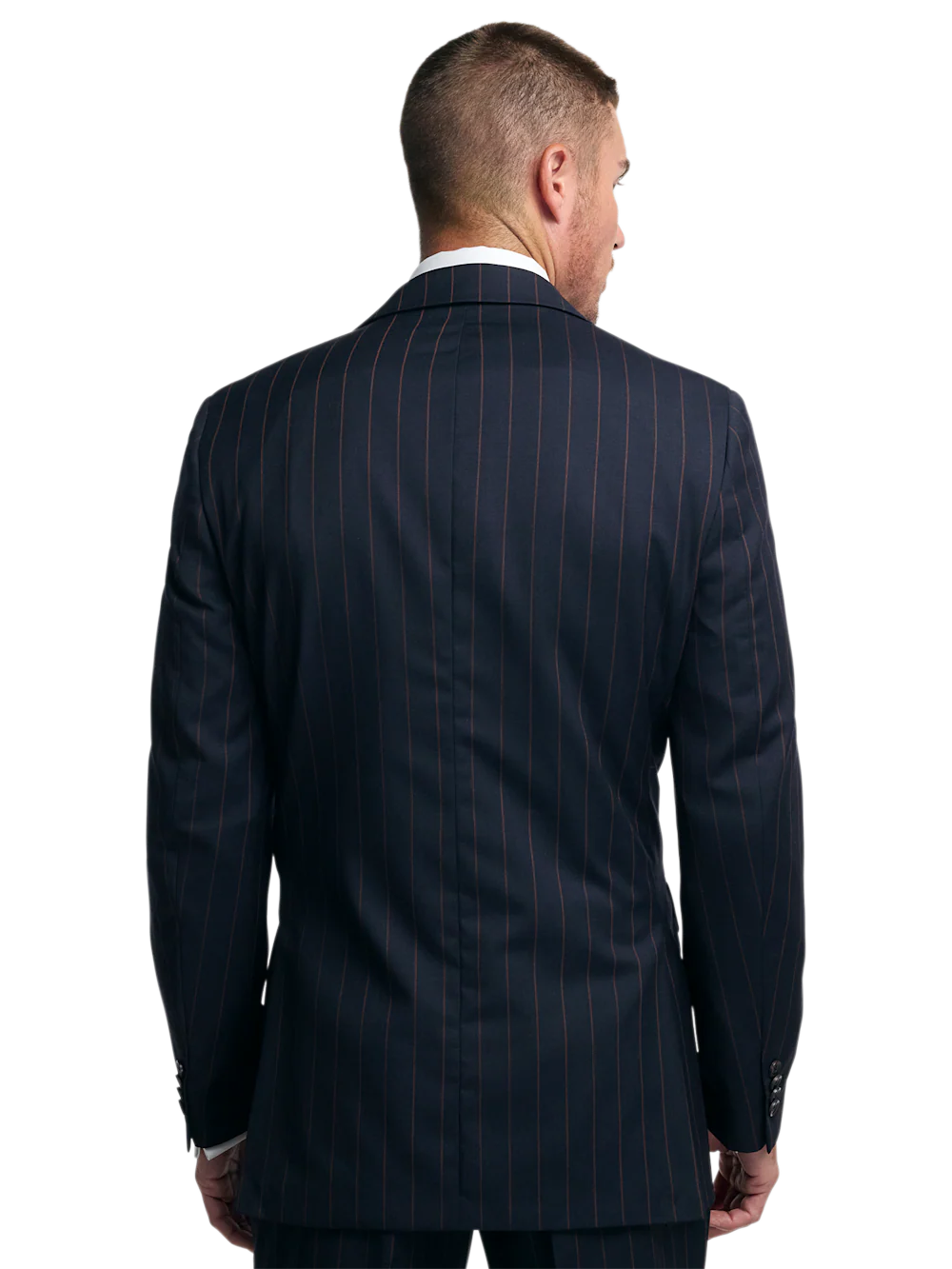 Navy/Brown Wool Stripe Double Breasted Peak Lapel Suit Jacket - Navy/brown - Image 7