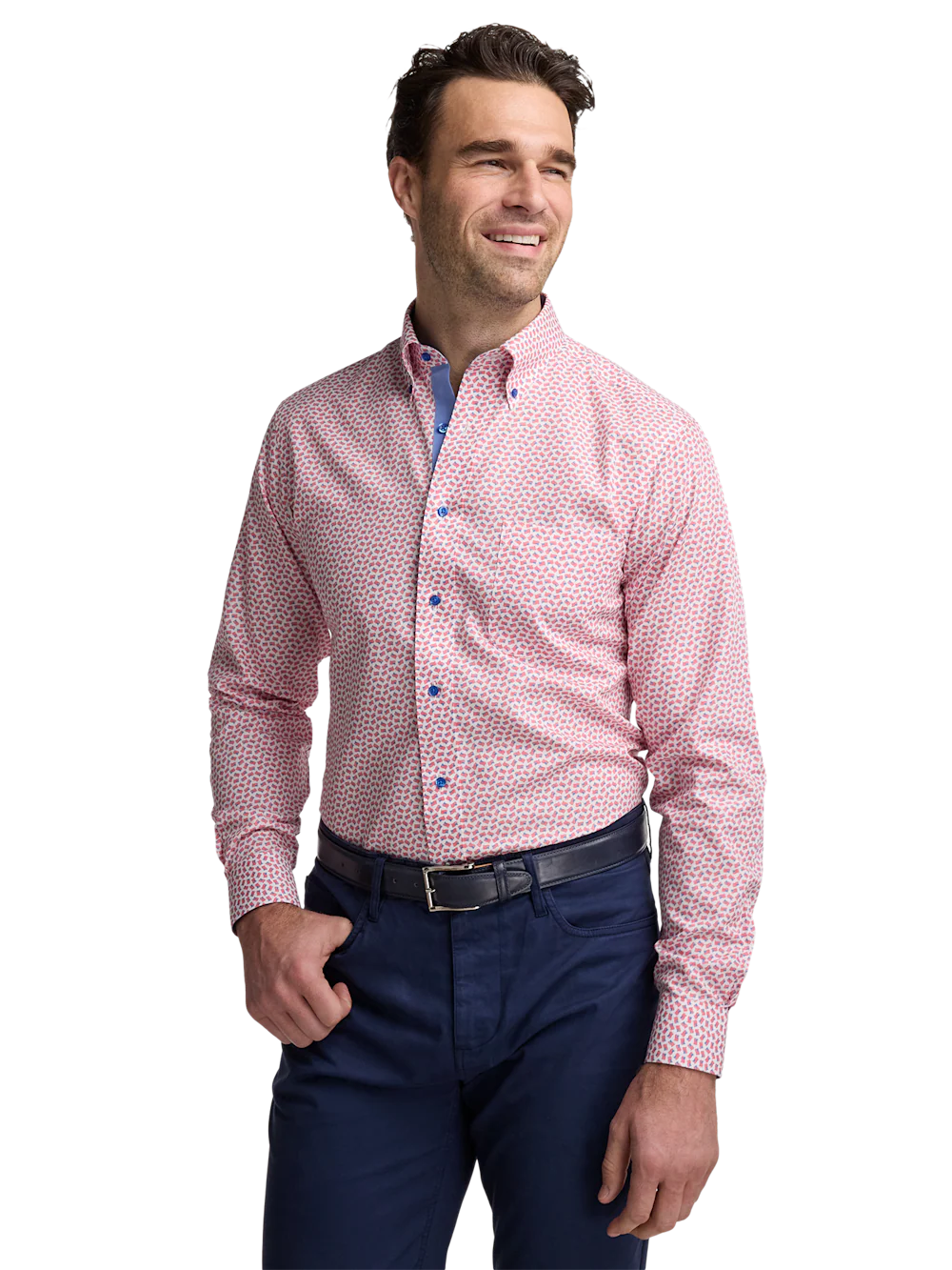 Non-Iron Cotton American Flag Dress Shirt With Contrast Trim - Red/blue - Image 2