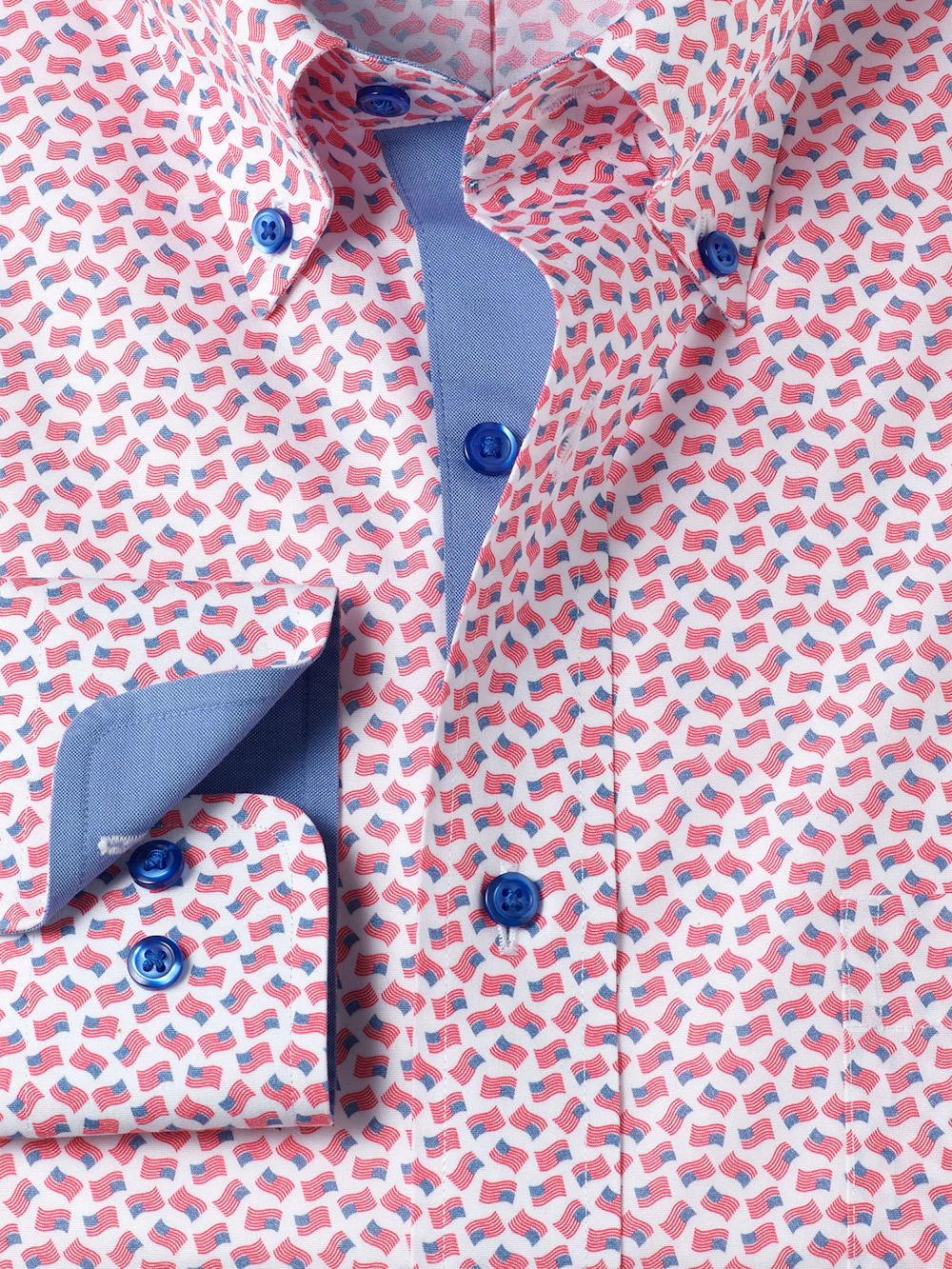 Non-Iron Cotton American Flag Dress Shirt With Contrast Trim - Red/blue - Image 6
