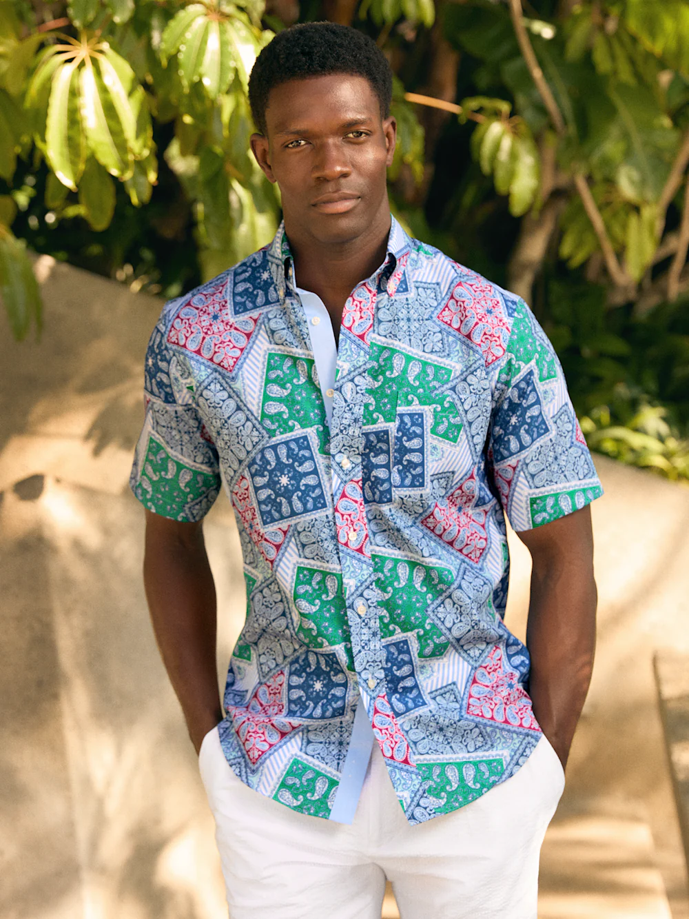 Non-Iron Cotton Bandana Dress Shirt With Contrast Trim - Blue Multi - Image 7