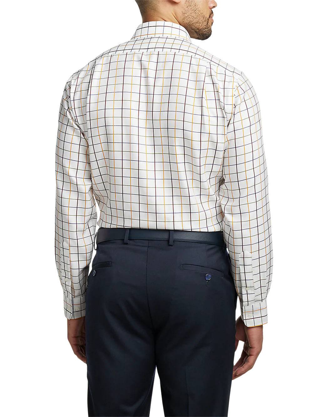 Non-Iron Cotton Check Dress Shirt With Contrast Trim - White Multi - Image 5