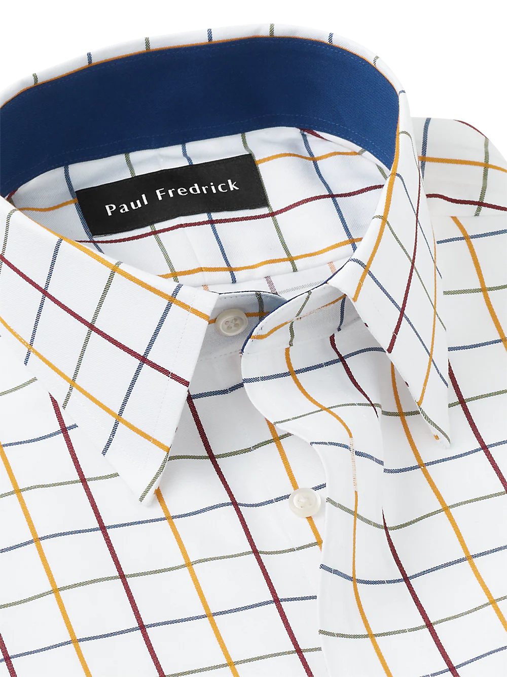 Non-Iron Cotton Check Dress Shirt With Contrast Trim - White Multi - Image 7