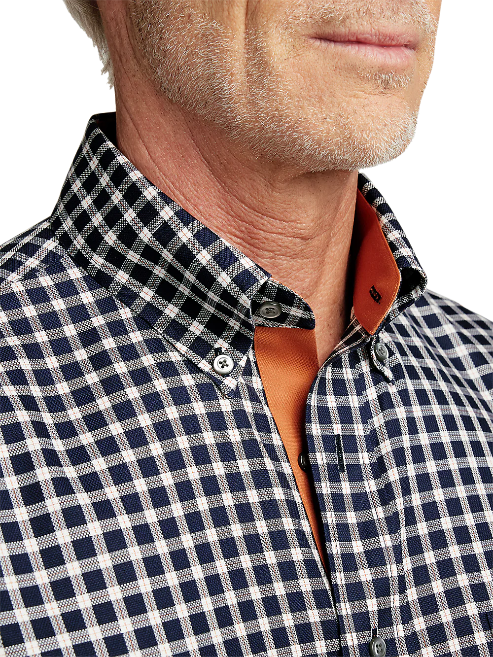 Non-Iron Cotton Check Dress Shirt With Contrast Trim - Black/rust - Image 3