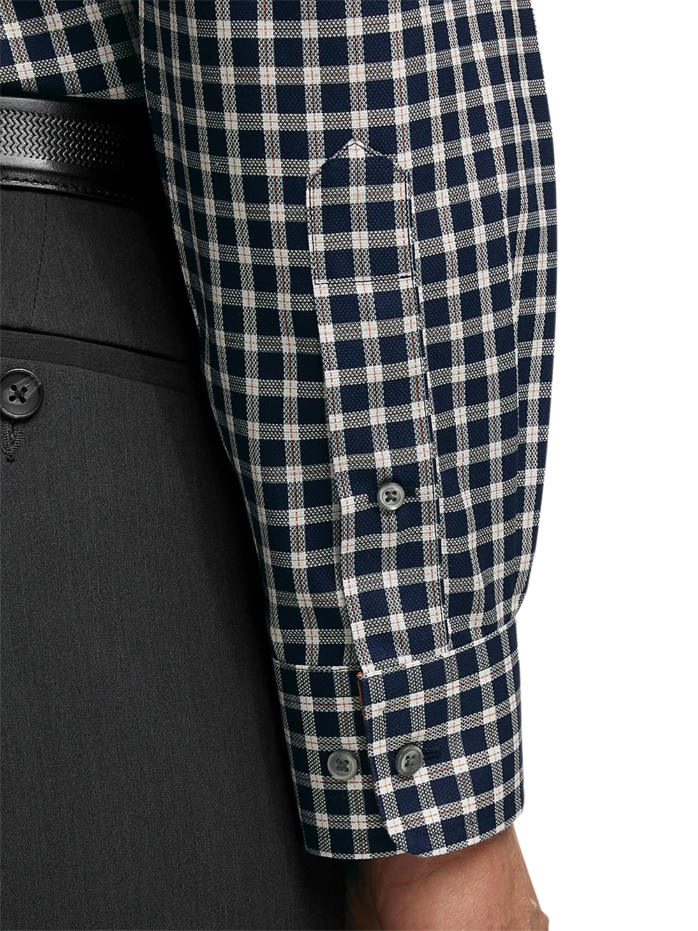 Non-Iron Cotton Check Dress Shirt With Contrast Trim - Black/rust - Image 4