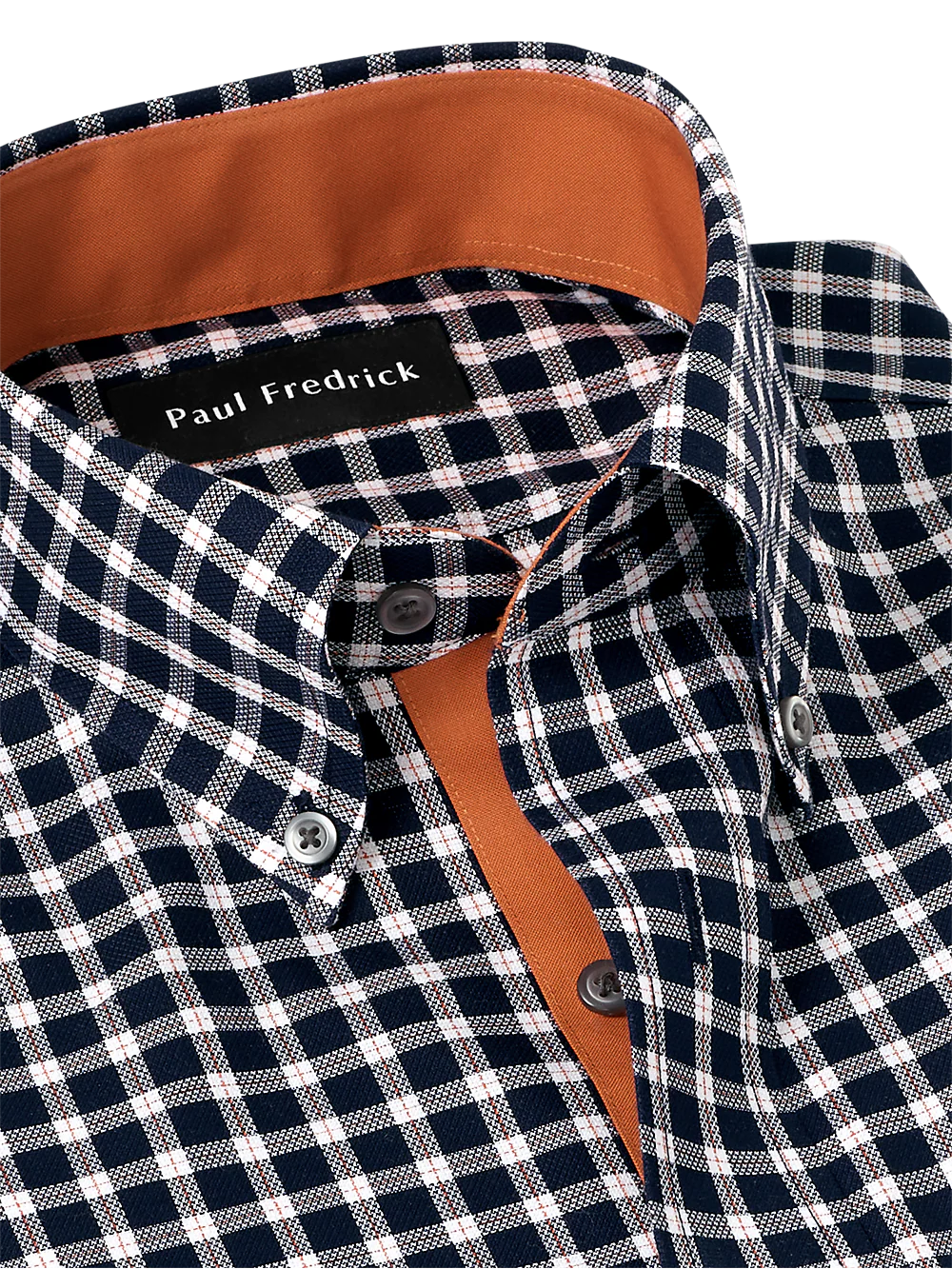 Non-Iron Cotton Check Dress Shirt With Contrast Trim - Black/rust - Image 7