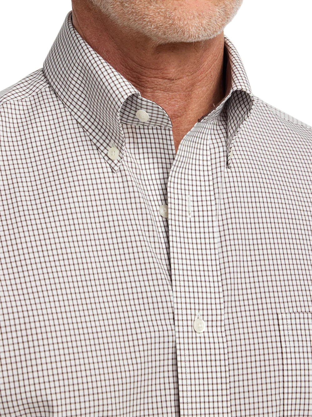 Non-Iron Cotton Check Dress Shirt With Contrast Trim - Brown/white - Image 3