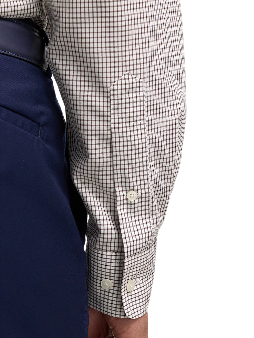Non-Iron Cotton Check Dress Shirt With Contrast Trim - Brown/white - Image 4