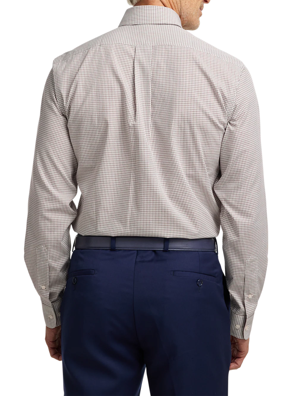 Non-Iron Cotton Check Dress Shirt With Contrast Trim - Brown/white - Image 5