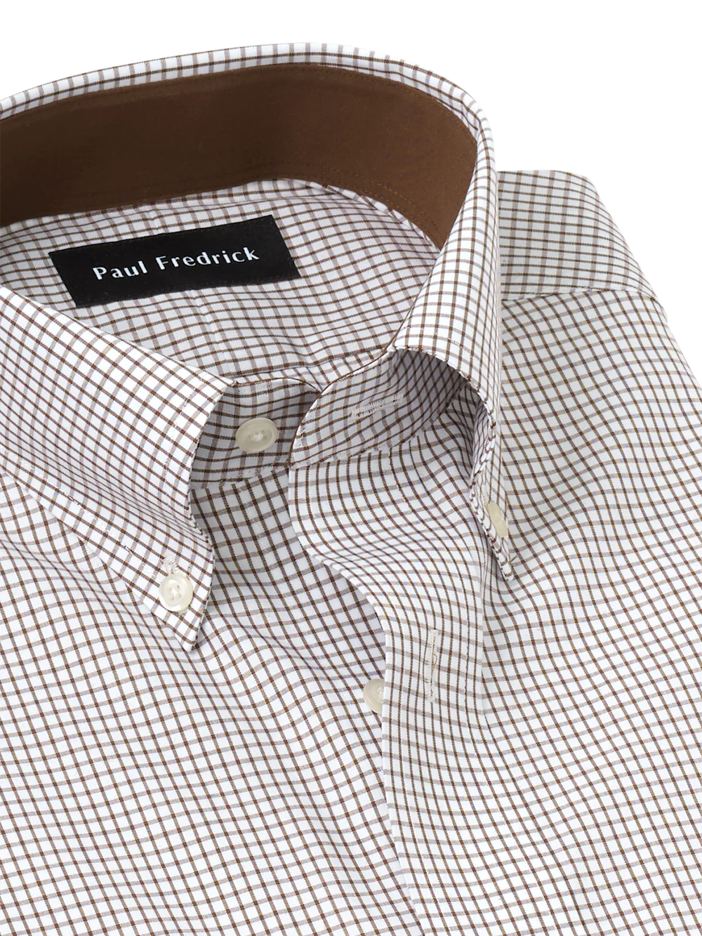 Non-Iron Cotton Check Dress Shirt With Contrast Trim - Brown/white - Image 7