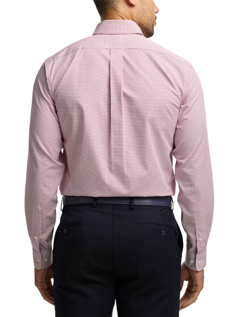 Non-Iron Cotton Check Dress Shirt With Contrast Trim - Red/white - Image 5