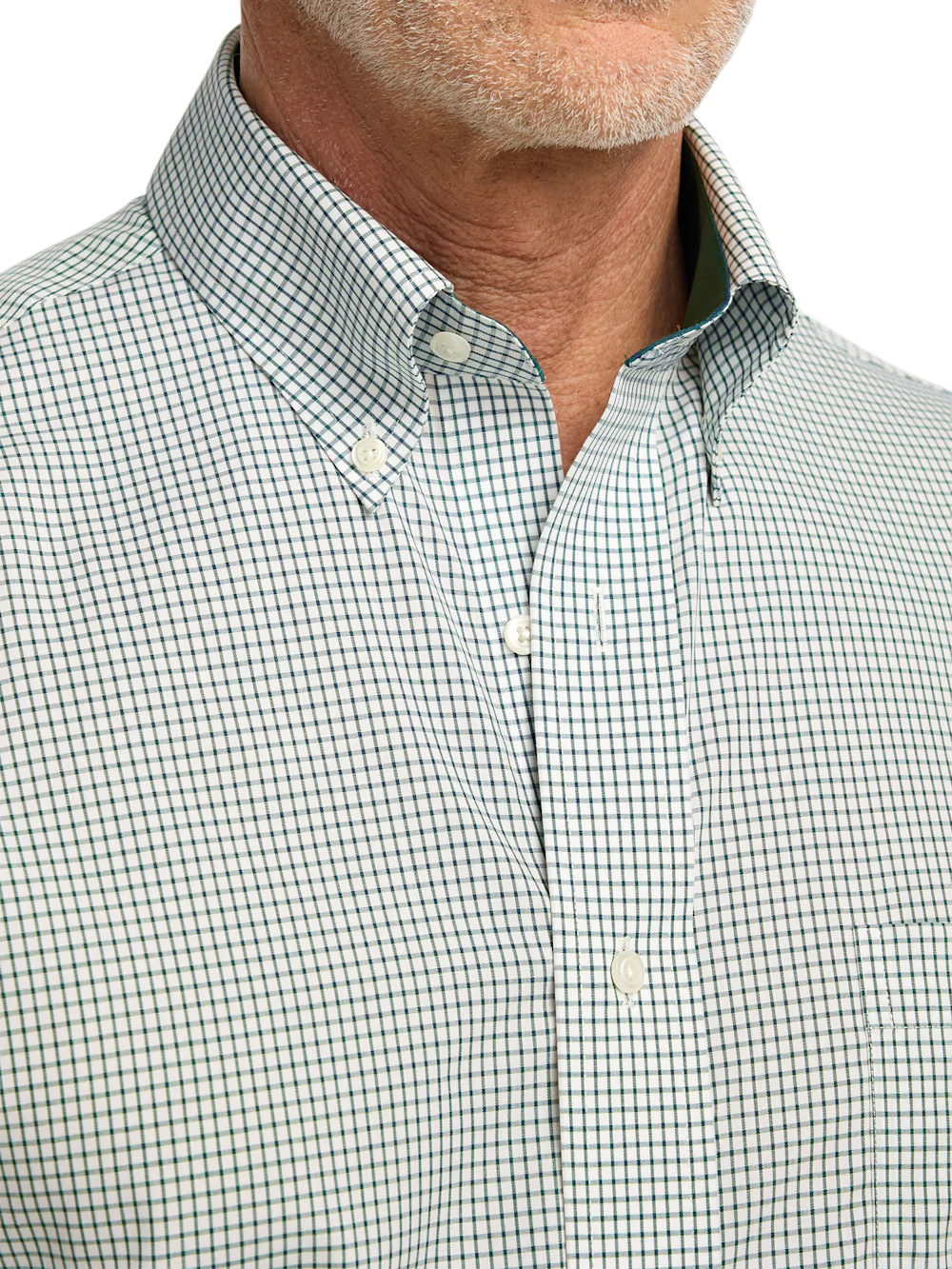 Non-Iron Cotton Check Dress Shirt With Contrast Trim - Green/white - Image 3