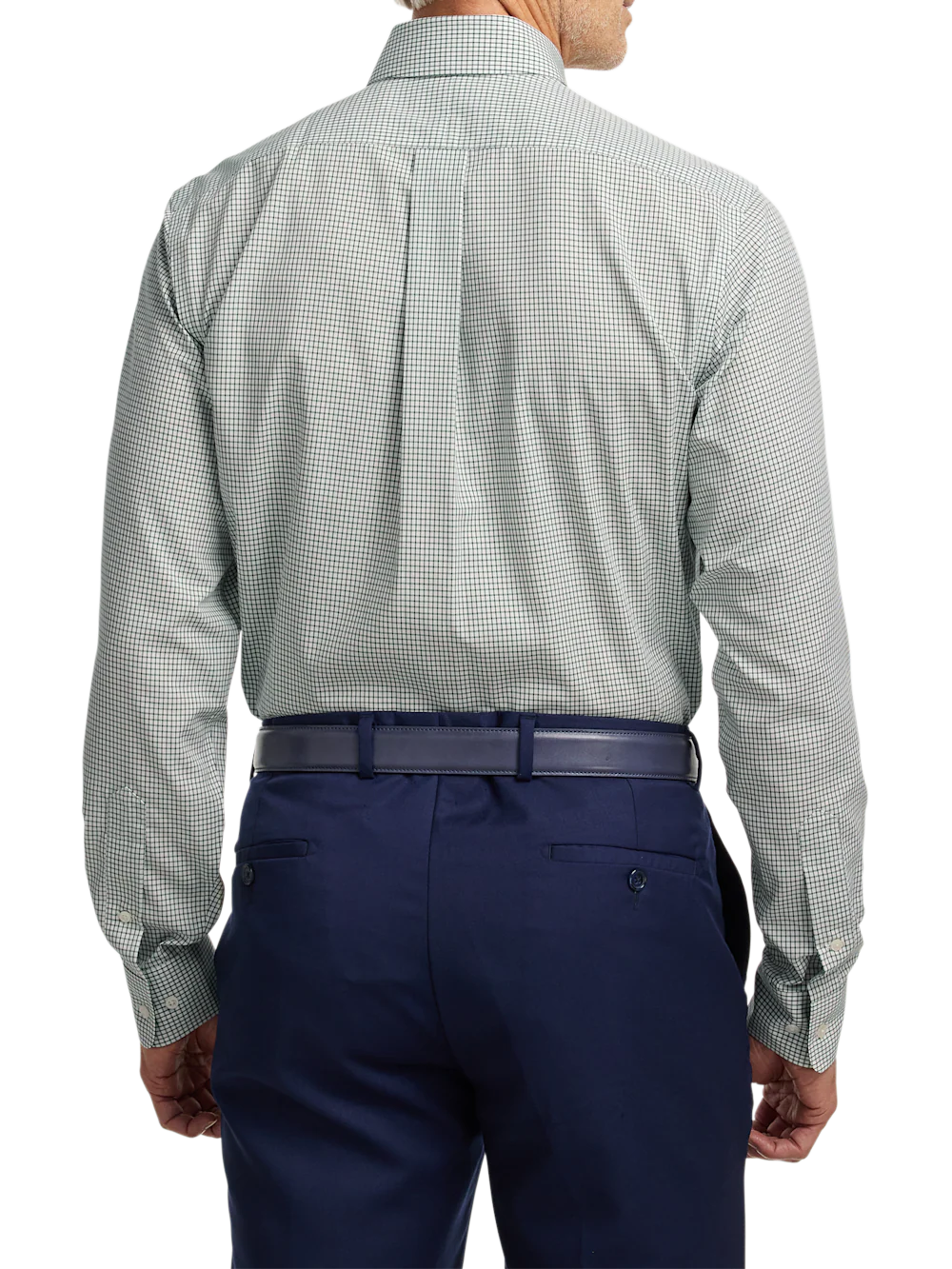 Non-Iron Cotton Check Dress Shirt With Contrast Trim - Green/white - Image 5