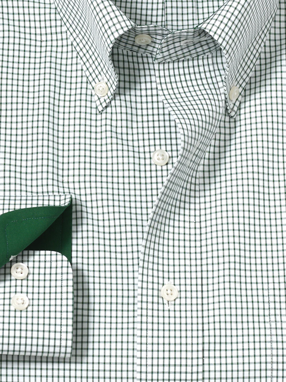 Non-Iron Cotton Check Dress Shirt With Contrast Trim - Green/white - Image 6
