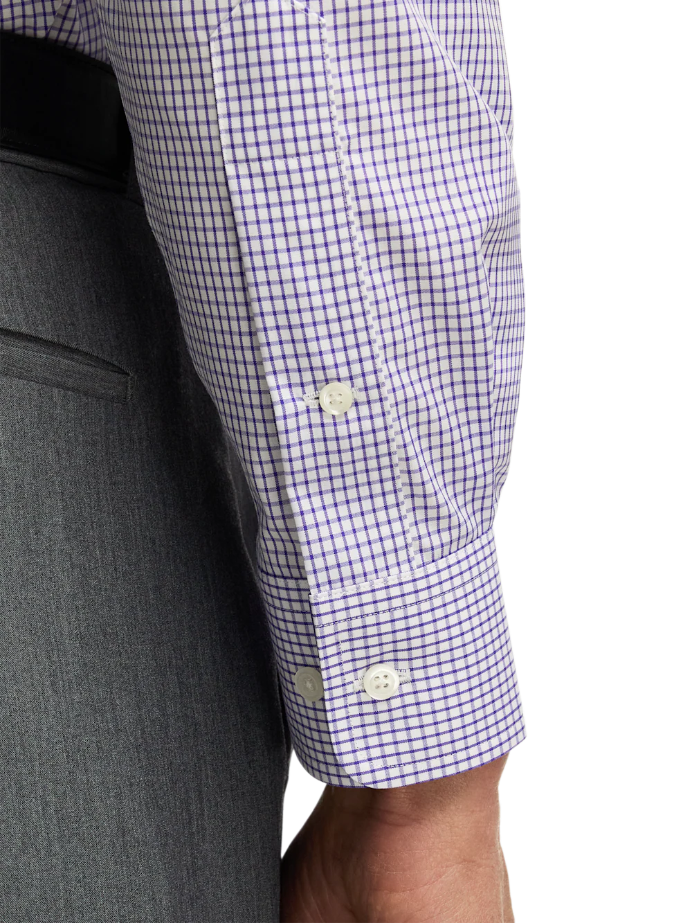 Non-Iron Cotton Check Dress Shirt With Contrast Trim - Purple/white - Image 4