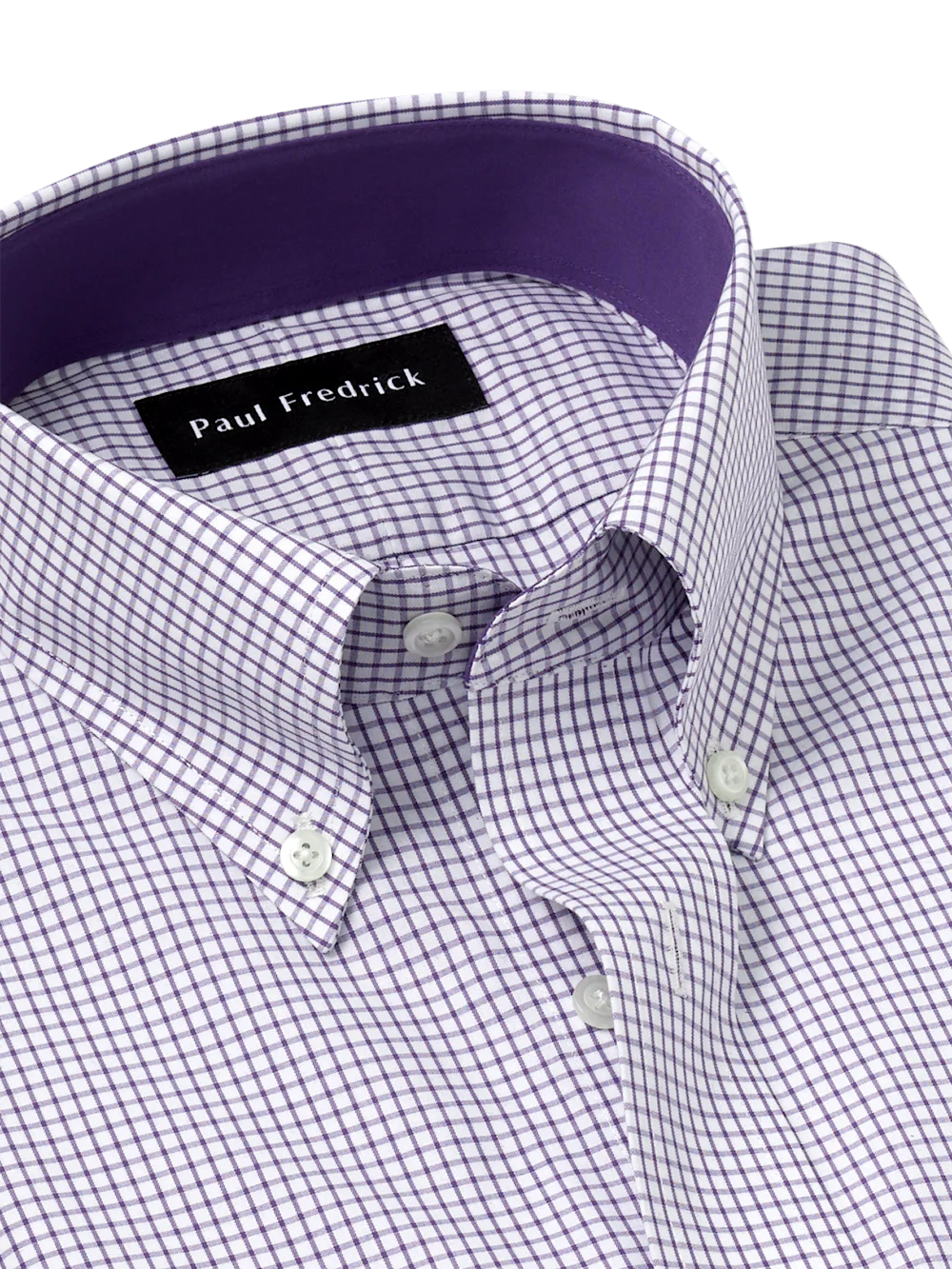 Non-Iron Cotton Check Dress Shirt With Contrast Trim - Purple/white - Image 7