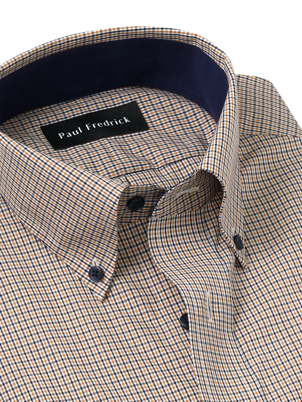 Non-Iron Cotton Check Dress Shirt With Contrast Trim - Navy/gold - Image 7