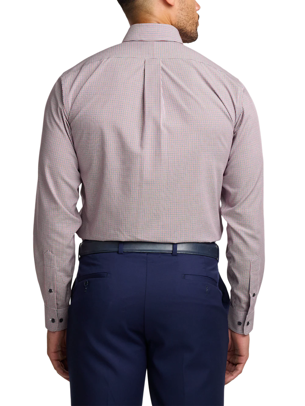Non-Iron Cotton Check Dress Shirt With Contrast Trim - Red - Image 5