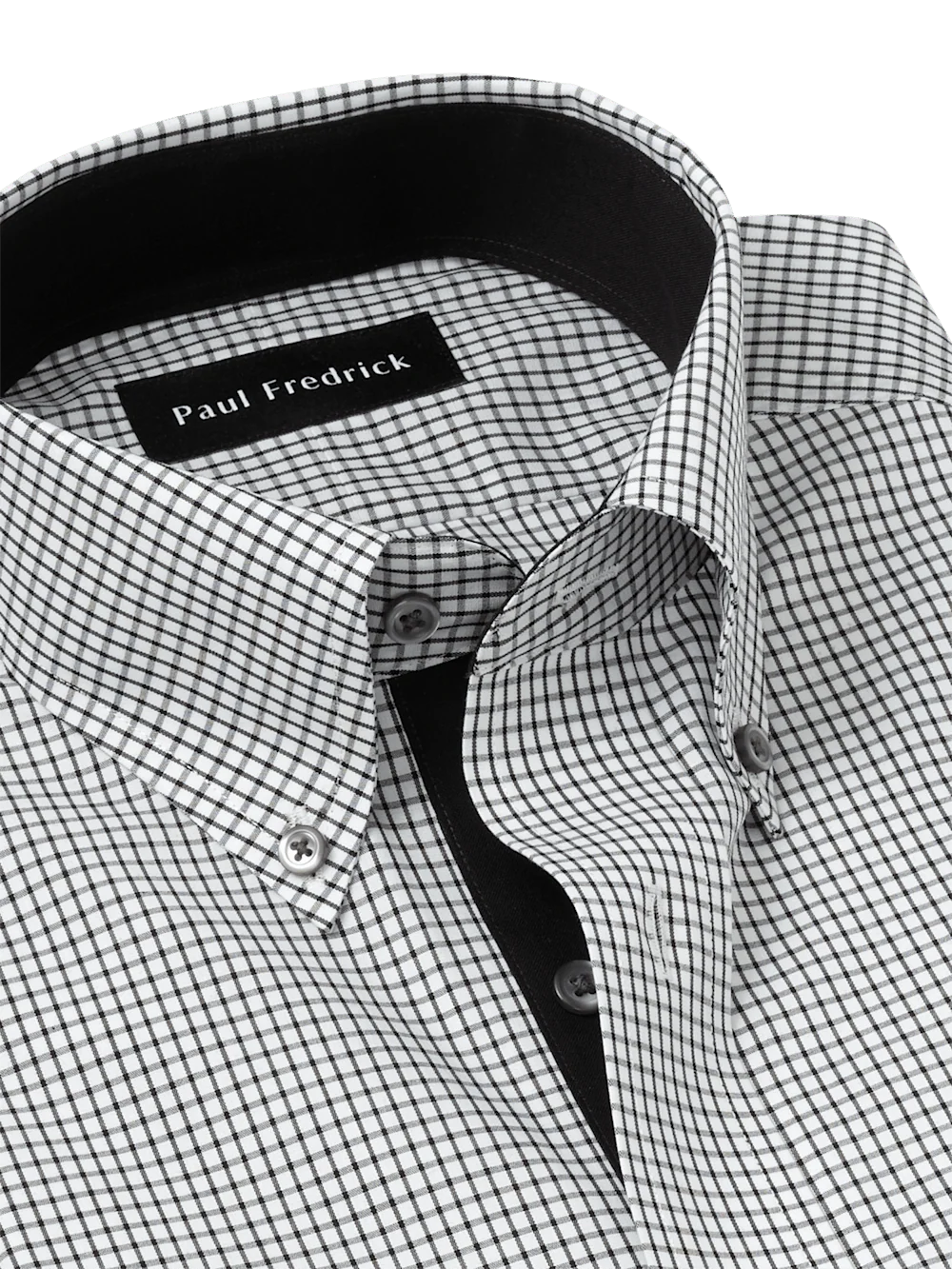 Non-Iron Cotton Check Dress Shirt With Contrast Trim - Black/white - Image 7