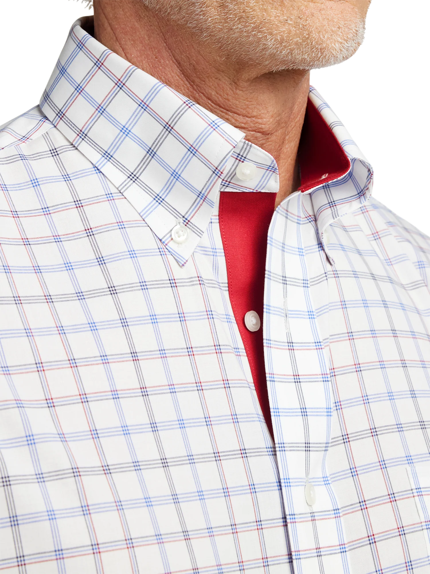 Non-Iron Cotton Check Dress Shirt With Contrast Trim - Blue/red - Image 3