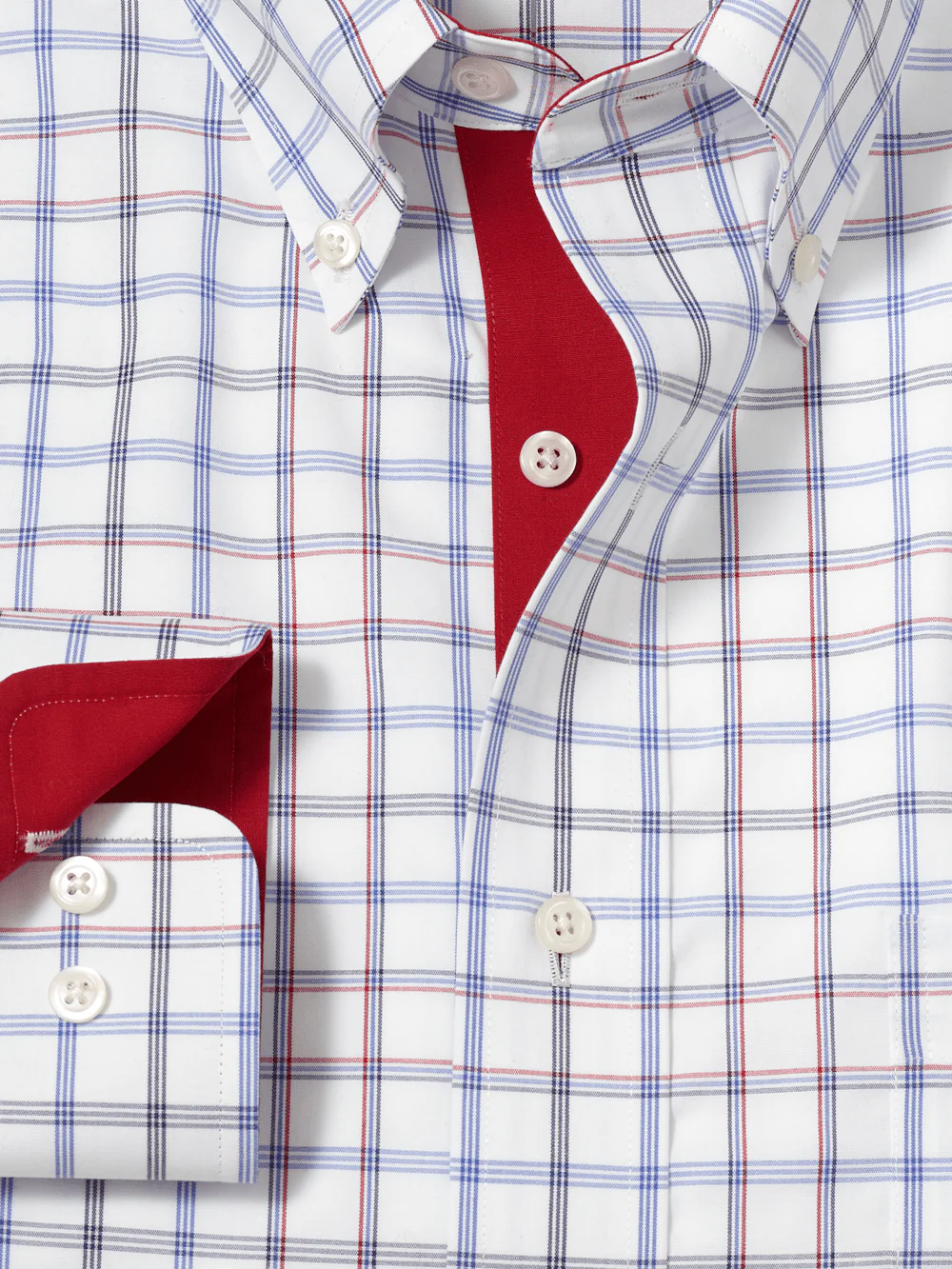 Non-Iron Cotton Check Dress Shirt With Contrast Trim - Blue/red - Image 6