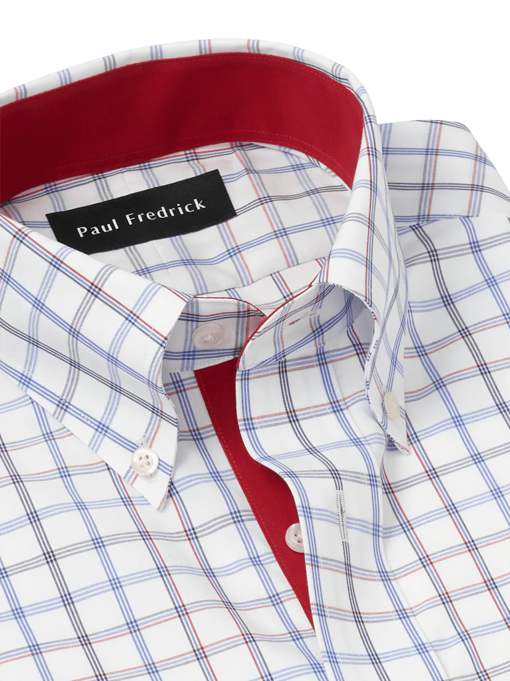 Non-Iron Cotton Check Dress Shirt With Contrast Trim - Blue/red - Image 7