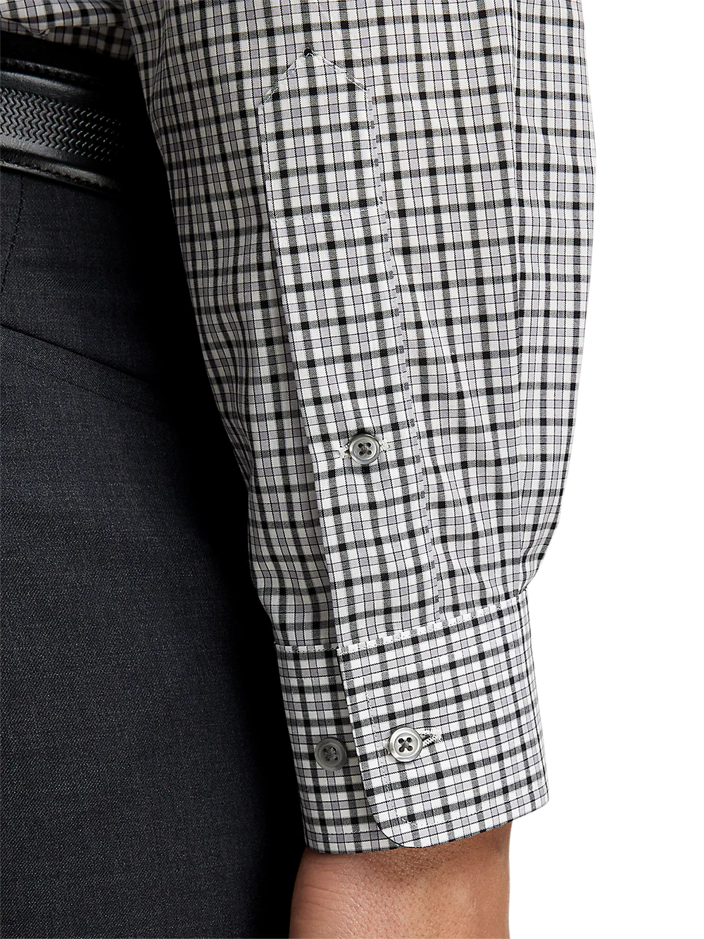 Non-Iron Cotton Check Dress Shirt With Contrast Trim - Black/grey - Image 4