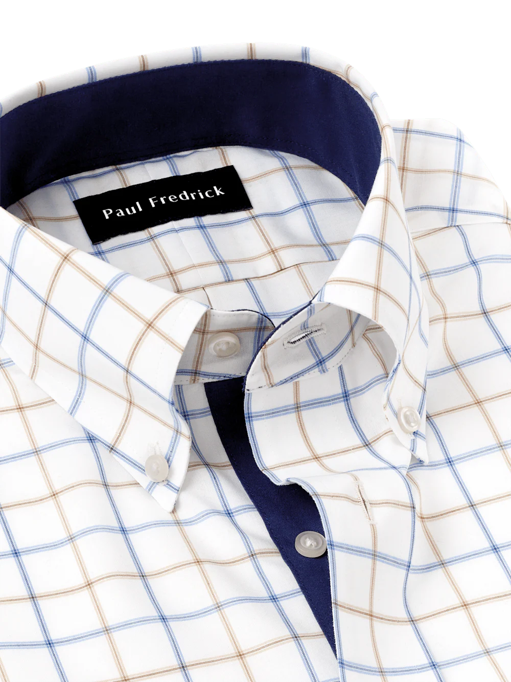 Non-Iron Cotton Check Dress Shirt With Contrast Trim - Blue/tan - Image 7