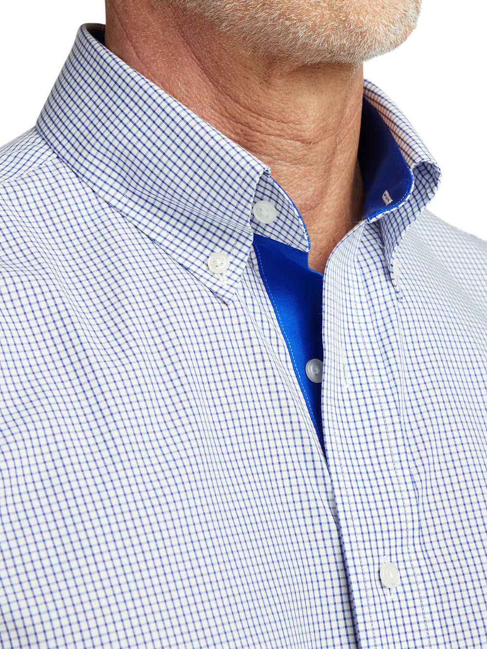 Non-Iron Cotton Check Dress Shirt With Contrast Trim - Navy - Image 3