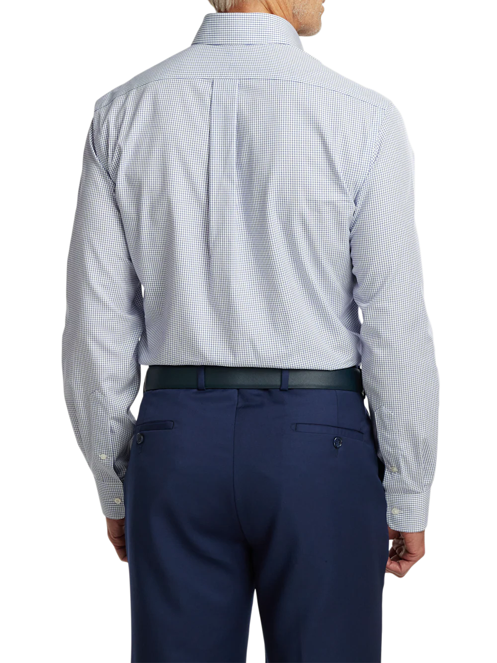 Non-Iron Cotton Check Dress Shirt With Contrast Trim - Navy - Image 5