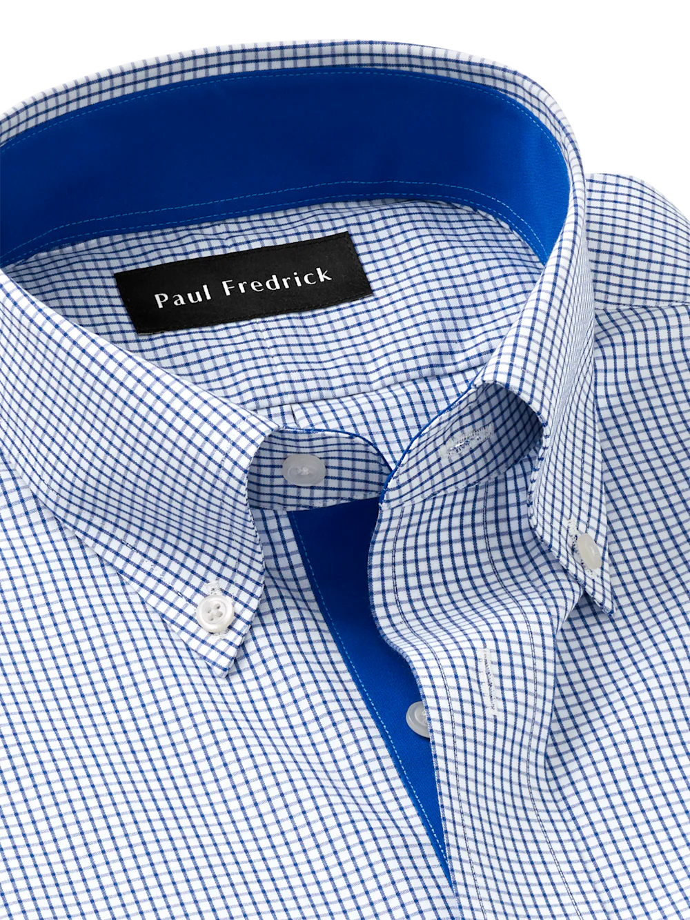 Non-Iron Cotton Check Dress Shirt With Contrast Trim - Navy - Image 7