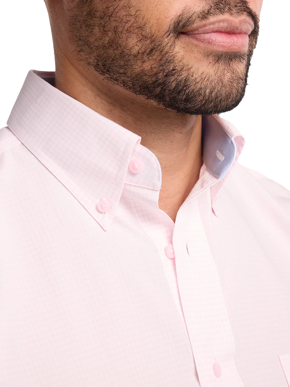 Non-Iron Cotton Check Dress Shirt With Contrast Trim - Pink - Image 3